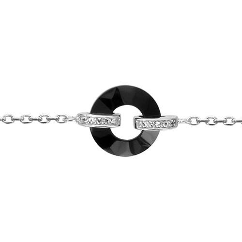 Bracelet Argent 925 Anneau Céramique Noire + Zirconium Sertis