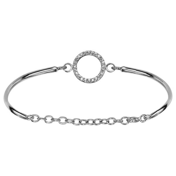 Bracelet Argent 925 Jonc Semi-Rigide Cercle et Zirconium Sertis