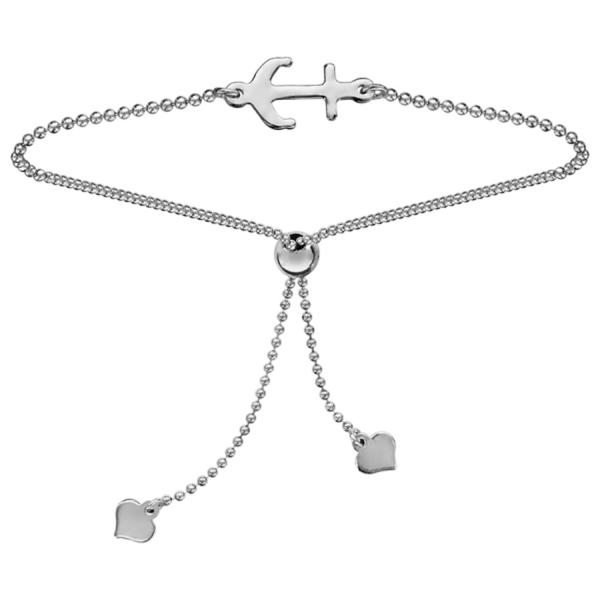 Bracelet Argent 925 Chaine Boule Ancre Marine Coulissant