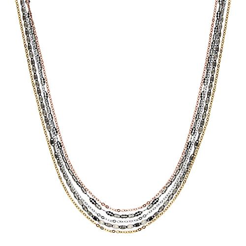 Collier Argent 925 Multi-Chaines Fantaisie Couleur Jaune Gris Noir