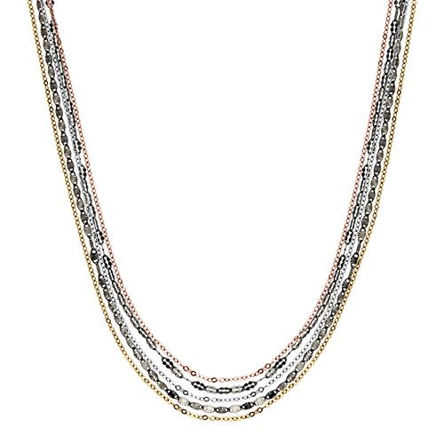 Collier Argent 925 Multi-Chaines Fantaisie Couleur Jaune Gris Noir