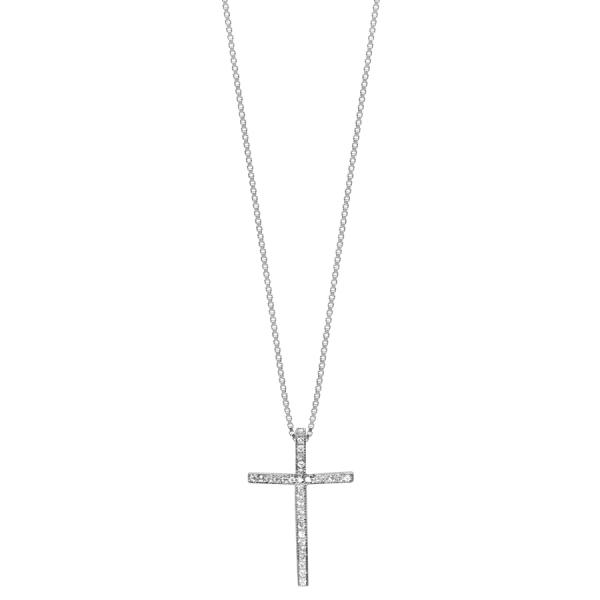 Collier Argent 925 Pendentif Croix Zirconium Sertis Blancs