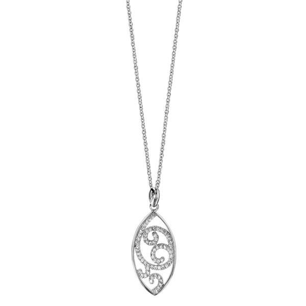 Collier Argent 925 Pendentif Amande Arabesque avec Zirconium Sertis 