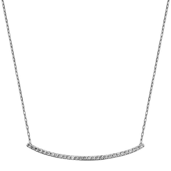 Collier Argent 925 Barrette Arrondie avec Zirconium Sertis