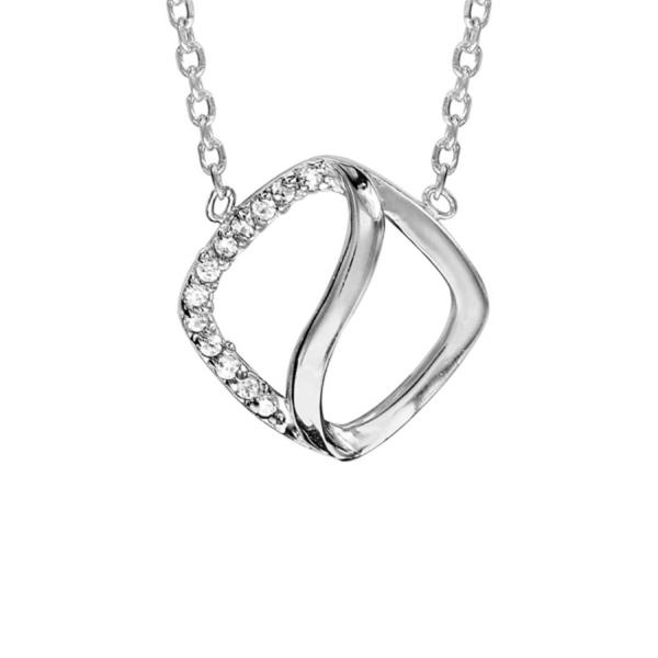 Collier Argent 925 Carré Ondulé avec Zirconium Sertis