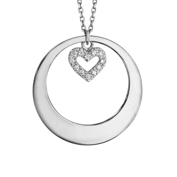 Collier Argent 925 Pendentif Cercle Motif Coeur avec Zirconium
