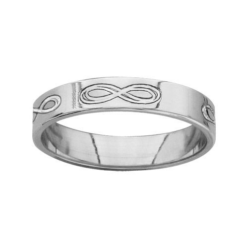 Bague Alliance Argent 925 Gravée Symbole Infini Ruban 4 mm