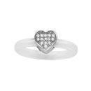 Bague Argent 925 Anneau Céramique Coeur Zirconium Micro Sertis Blanche