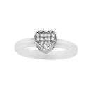 Bague Argent 925 Anneau Céramique Coeur Zirconium Micro Sertis Blanche