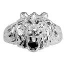 Bague Argent 925 Chevalière Tête de Lion Zirconium Noir Gros Modèle