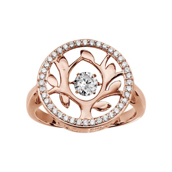 Bague Argent 925 Dorure Rose Arbre de Vie "Dancing Stone" Zirconium Tournant