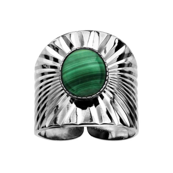 Bague Argent 925 Drappée avec Malachite Véritable