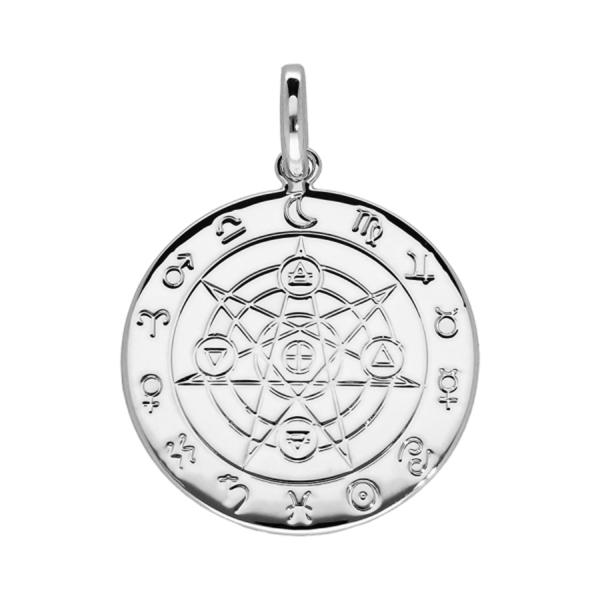 Pendentif Argent 925 Disque Gravure Astrologique 