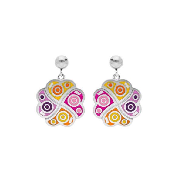 Boucles d'oreilles Acier 316 L Trèfle Résine Multicolore avec Nacre