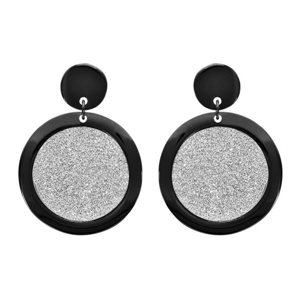 Boucles d'oreilles Acier 316 L Motif Rond Effet Givré Contour Noir