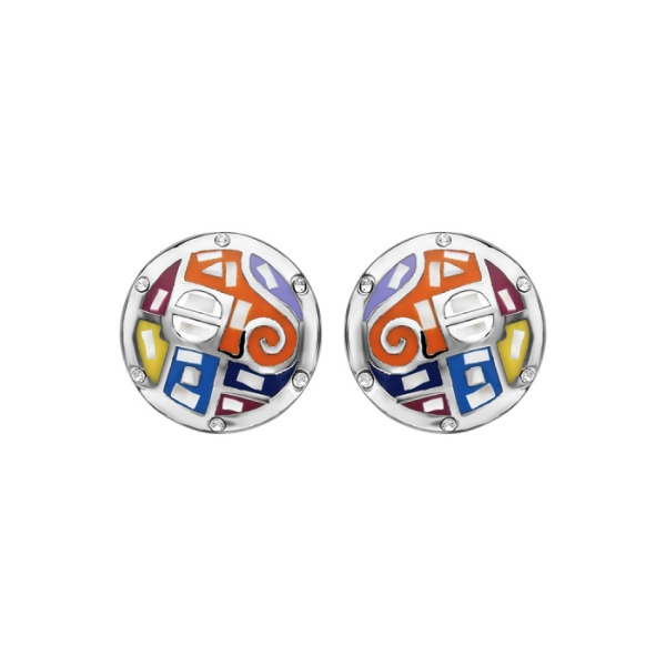 Boucles d'oreilles Acier 316 L Rondes Motifs Multi-Couleurs avec Nacre
