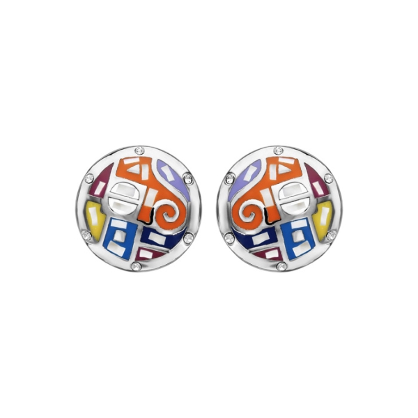 Boucles d'oreilles Acier 316 L Rondes Motifs Multi-Couleurs avec Nacre