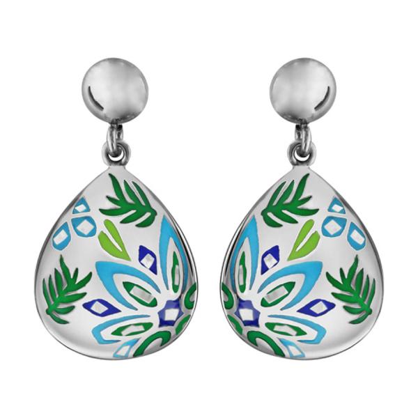Boucles d'oreilles Acier 316 L avec Nacre Forme Ovale Colibri Bleu Vert