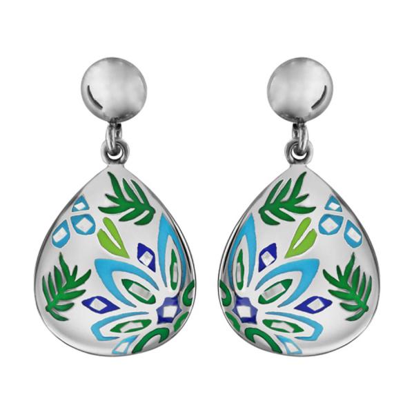 Boucles d'oreilles Acier 316 L avec Nacre Forme Ovale Colibri Bleu Vert