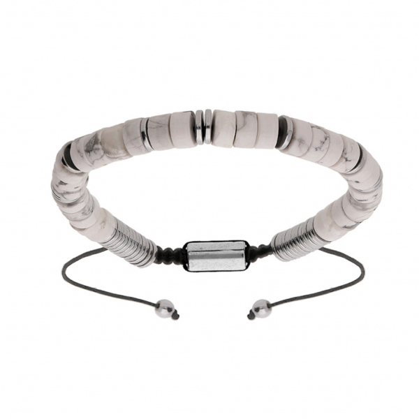 Bracelet Coulissant Acier 316 L avec Pierres Howlite Véritable