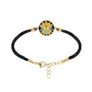 Bracelet Acier 316L Doré Jaune Cordon Noir Fleur de Lotus Résine Multicouleur Fond Noir