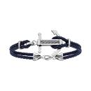 Bracelet Acier 316 L Double Cuir Bleu Ancre Marine avec Cable 19+3 cm