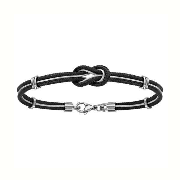 Bracelet Acier 316 L Cordon Noir Cable Gris Noeud Marin 19 cm