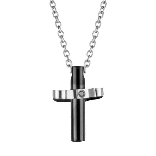 Collier Acier 316 L Pendentif Croix avec Zirconium Noir