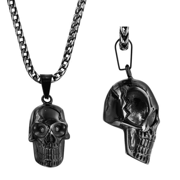 Collier Acier 316 L Noir Pendentif Tête de Mort