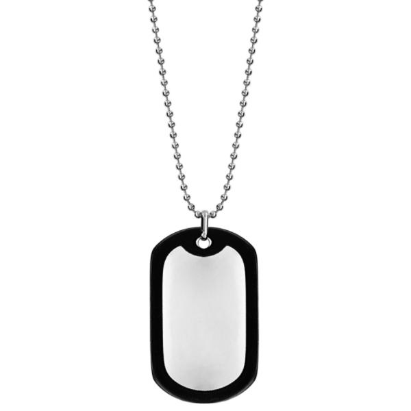 Collier Acier 316L Chaine Boule Plaque Militaire Contour Caoutchouc