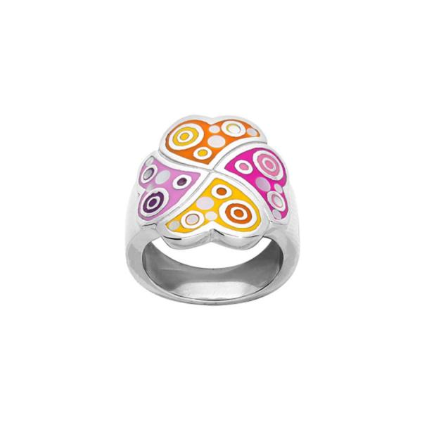 Bague Acier 316 L  Trèfle Résine Multicouleur avec Nacre