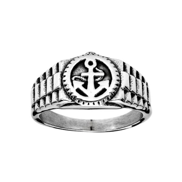 Bague Acier 316 L Chevalière Ancre Marine