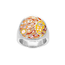 Bague Acier 316 L Ronde Soleil Jaune Orangé avec Nacre 