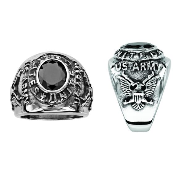 Bague Acier 316 L Chevalière Universitaire Zirconium Noir US Army