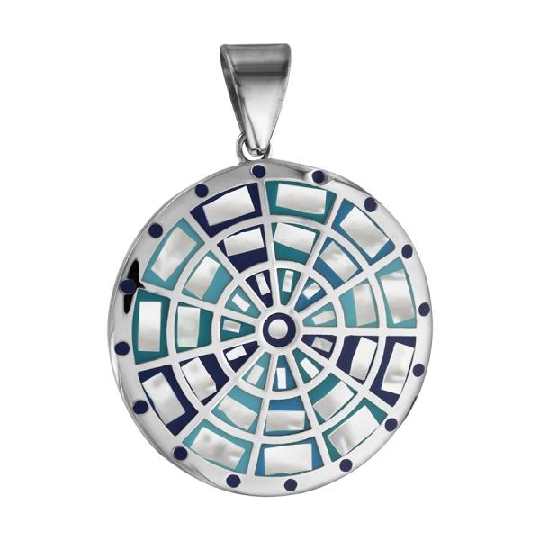 Pendentif Acier 316 L avec Nacre Motif Dégradé Bleu