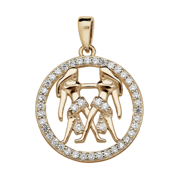 Pendentif Vermeil Zodiaque Gémeaux Contour Zirconium Sertis  