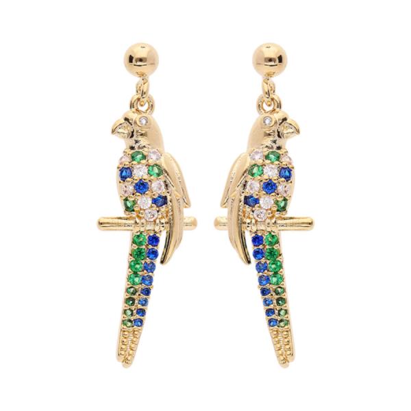 Boucles d'oreilles Plaqué Or Perroquet avec Zirconium