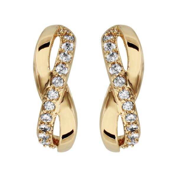Boucles d'oreilles Plaqué Or et Zirconium Sertis Demi Créoles Croisées