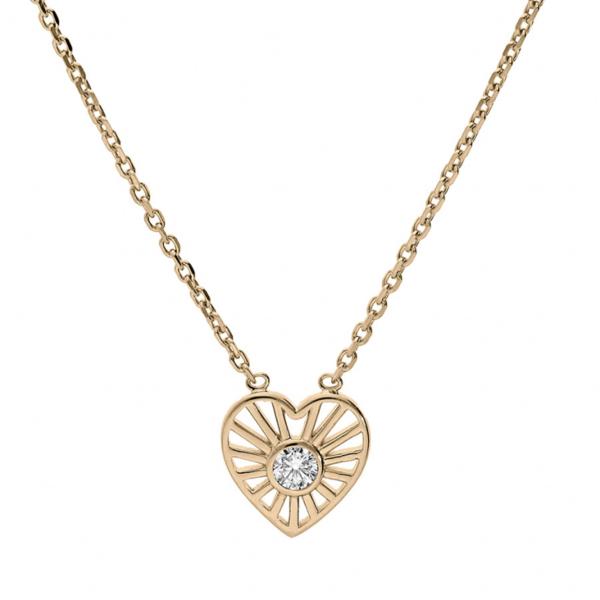 Collier Plaqué Or Pendentif Coeur Soleil avec Zirconium