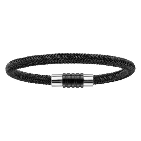 Bracelet Acier 316 L pour Charms Tressé Noir Fermoir Aimanté 19,5 cm