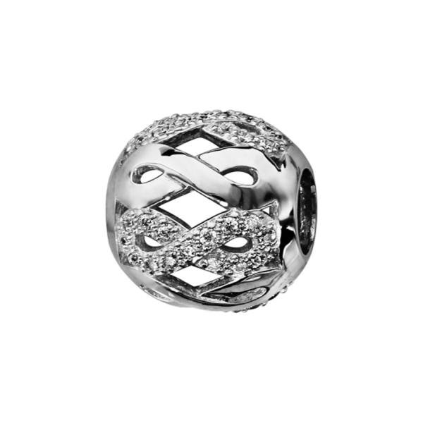 Charms Argent 925 Boule Motif Infini Zirconium Blanc