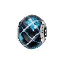 Charms Argent 925 Perle Murano Bleu Motif Carreaux