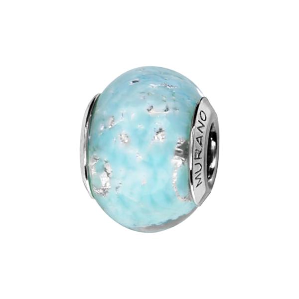 Charms Argent 925 Perle Murano Bleu Ciel avec Feuillage