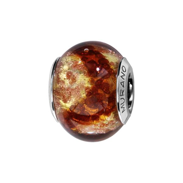 Charms Argent 925 Perle Murano Couleur Chaude Eclat Doré