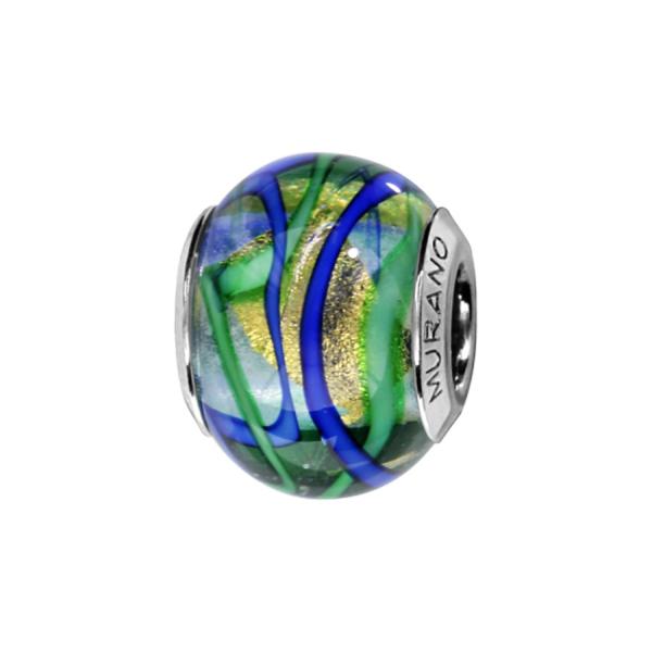 Charms Argent 925 Perle Murano Vert Bleu Jaune