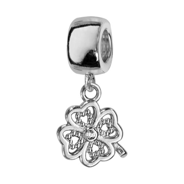 Charms Argent 925 Suspendu Trefle avec Zirconium