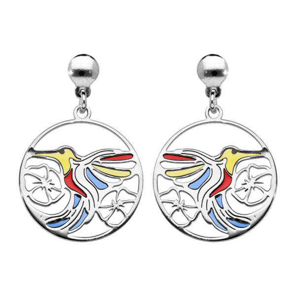 Boucles d'oreilles Argent 925 Colibri Vitrail Translucide 