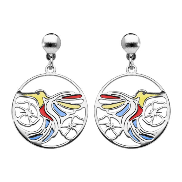 Boucles d'oreilles Argent 925 Colibri Vitrail Translucide 