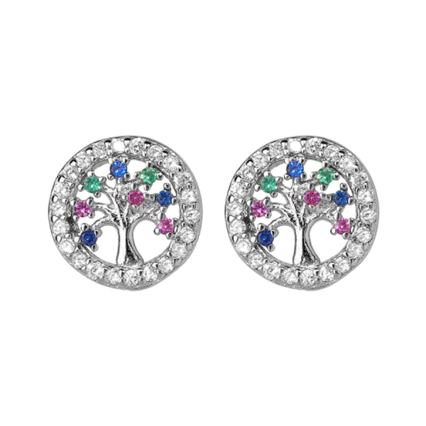 Boucles d'oreilles Argent 925 Arbre de Vie Multicolore Contour Zirconium Sertis  