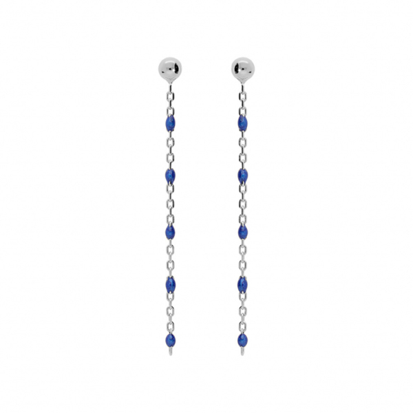 Boucles d'oreilles Tige Argent 925 Olives Résine Bleu Foncé